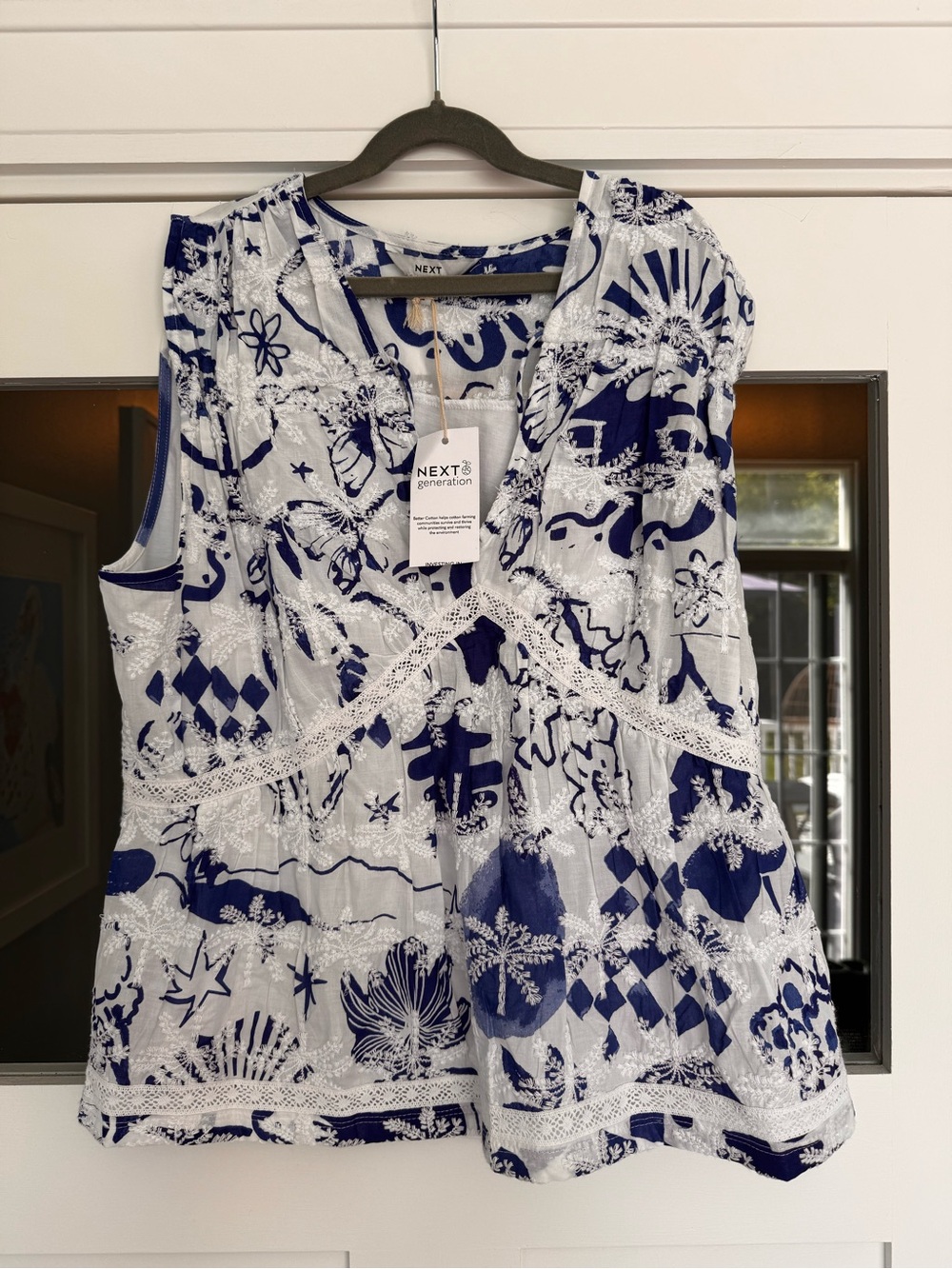 Next Women’s Blue & White Printed Sleeveless Top 100% cotton